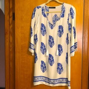 Blue and Cream Patterned Tunic Dress/Swim coverup
